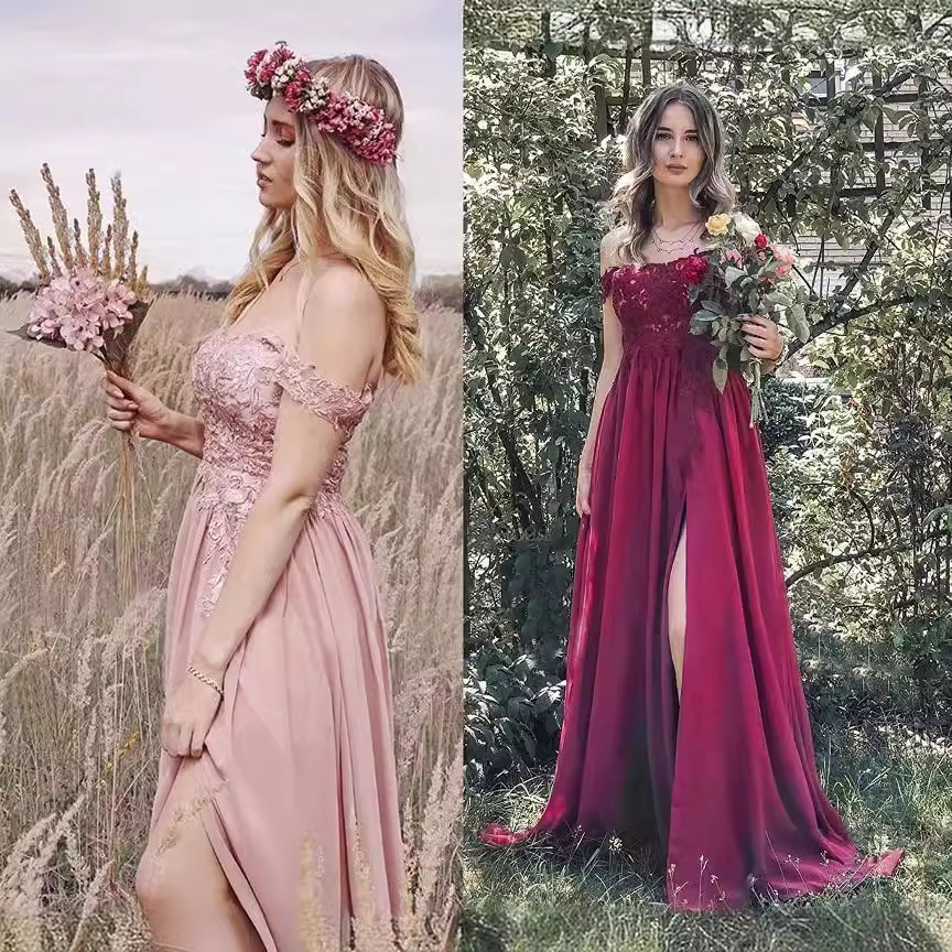 Comercio exterior europeo y americano Amazon vestido de noche 2022 Otoño e Invierno fuera del hombro damas banquete vestido de fiesta