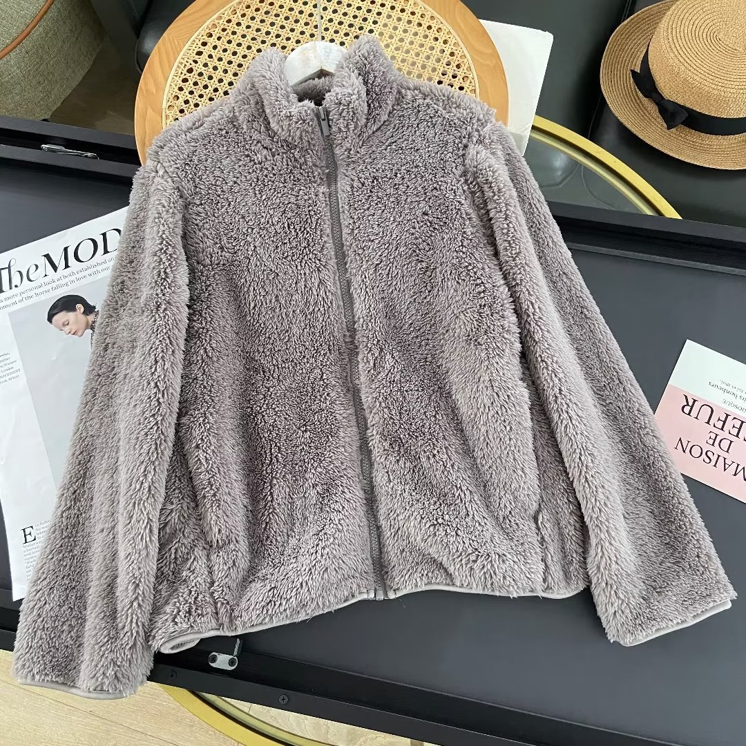 Chaqueta larga de felpa, manga larga, felpa coral, ropa de abrigo corta para otoño e invierno para mujer 479611/449753/439138