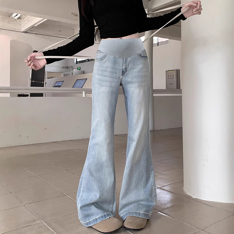Maternity Flared Jeans for Spring and Autumn, Plus-Size Extended Version for Tall Women, Spring and Summer Belly Support Pants