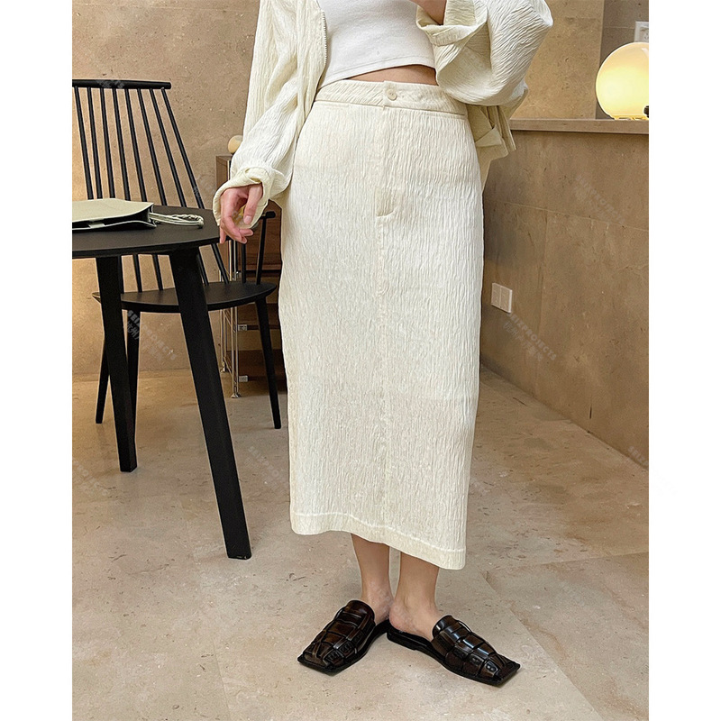 Summer New Korean Style Artistic Texture Skirt High Waist Straight Slimming Cool Long Skirt for Women