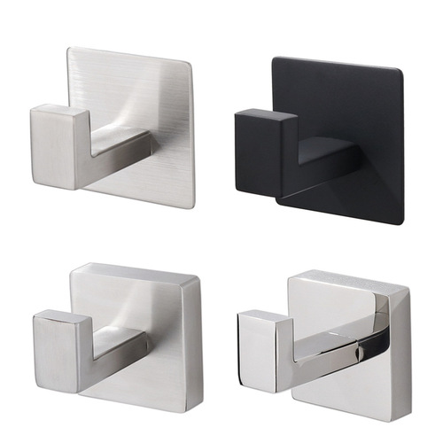 Square metal bathroom entrance coat hook, door hook, no punching, 304 stainless steel hook, single coat hook
