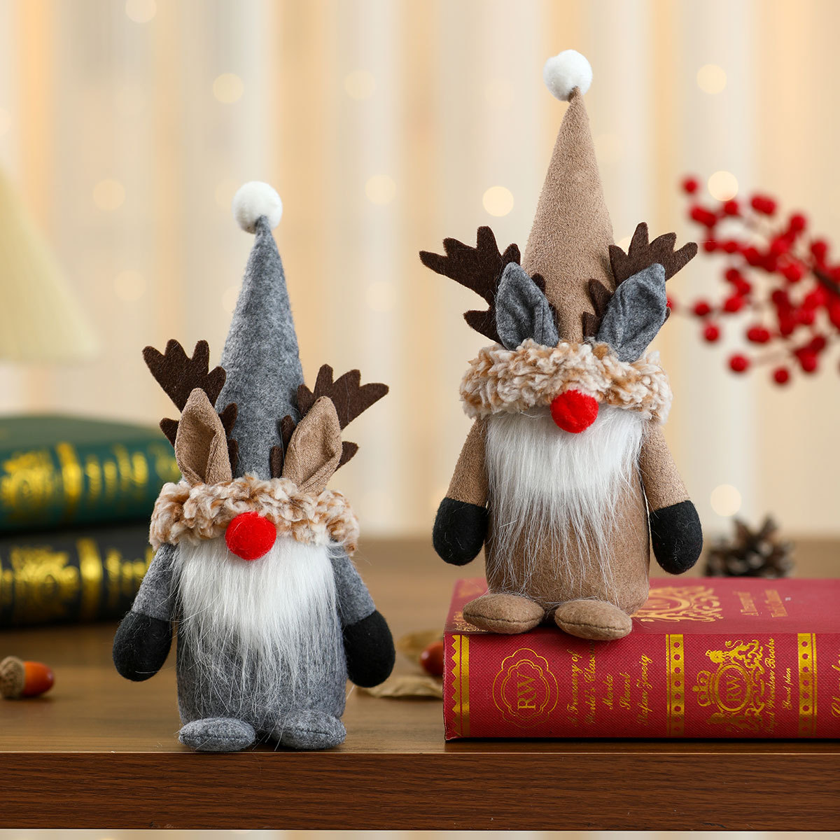 Muñecas de Navidad de corno de ciervo muñecas de Navidad pequeños regalos sin cara Rudolph muñecas de pie