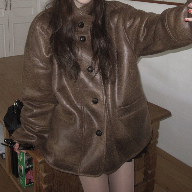 Korean Style Fur Integrated Lamb Wool Jacket Women's New Suede Motorcycle Jacket