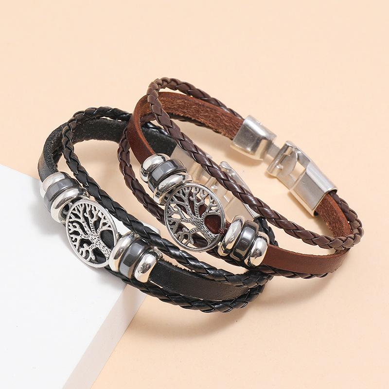 fashion lucky tree braided leather bracelet