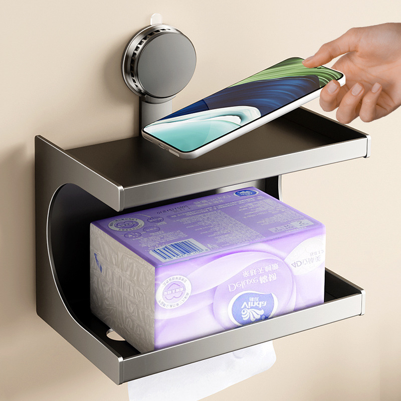 Suction Cup Bathroom Tissue Box Toilet Tissue Storage Rack Punch-Free Wall-Mounted Wet Wipes Paper Mobile Phone Storage Rack