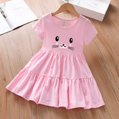 Summer Short-Sleeve Dress for Girls 2024 New Arrival for Young Children Cute and Adorable Girl Stylish and Trendy Princess Dress Fashion