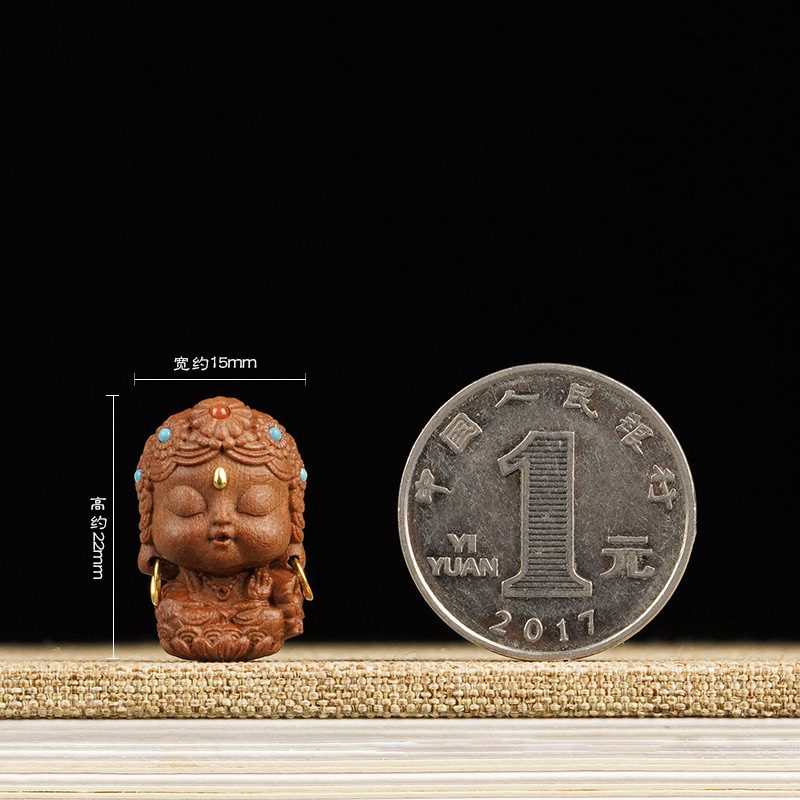 Green Tara Sandalwood Carving Cartoon Phone Keychain Bracelet Accessory DIY Semi-Finished Small Parts Sandalwood Handmade