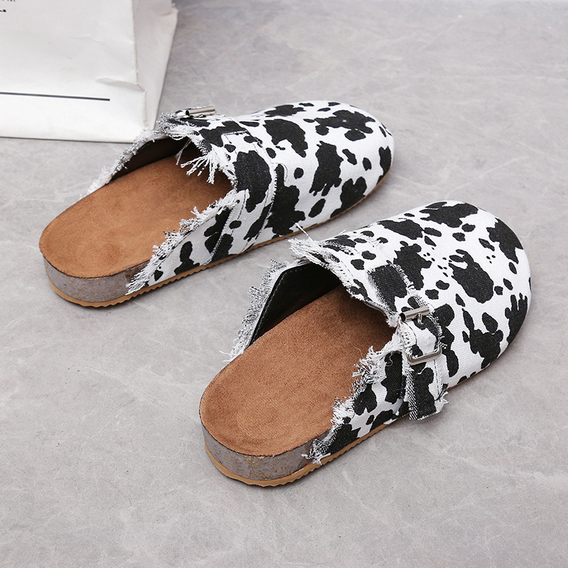 buckle cow pattern printed Canvas slippers NSYBJ121712