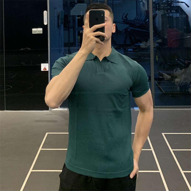 Camisa polo de manga corta sin botones de punto de solapa de verano para hombre de estilo maduro ligero Camiseta casual suelta