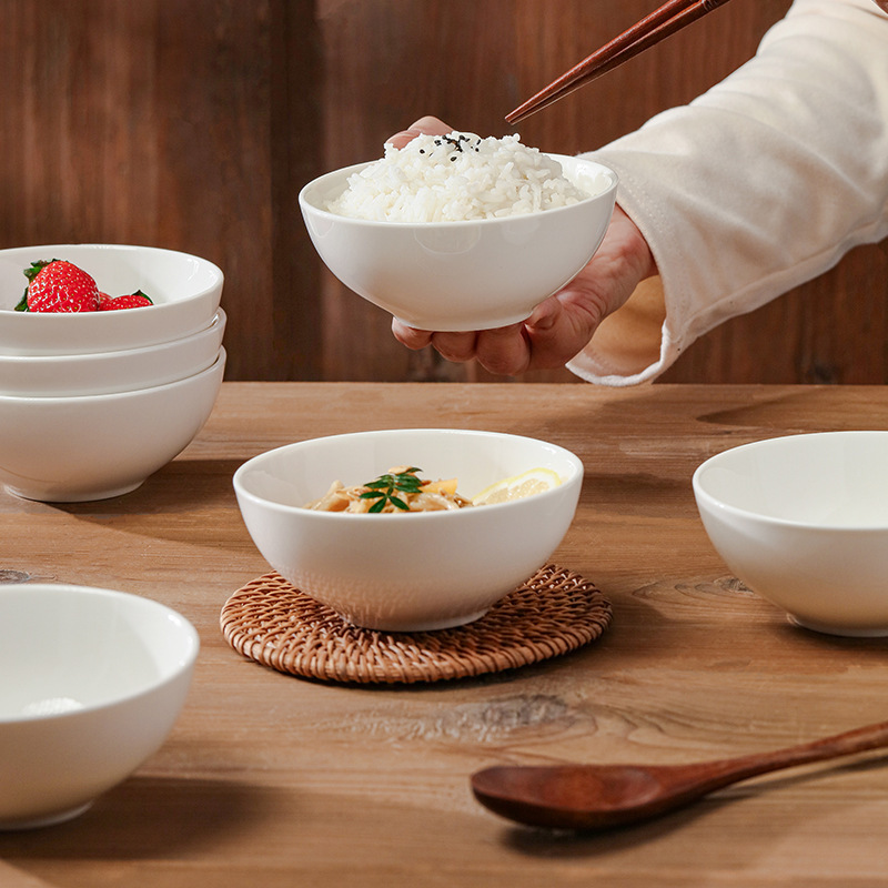 Pure White Ceramic Household Rice Bowl, Soup Bowl, Sauce Bowl, Dessert Bowl, Korean Bowl, Straight Mouth Bowl, Simple Hotel Tableware