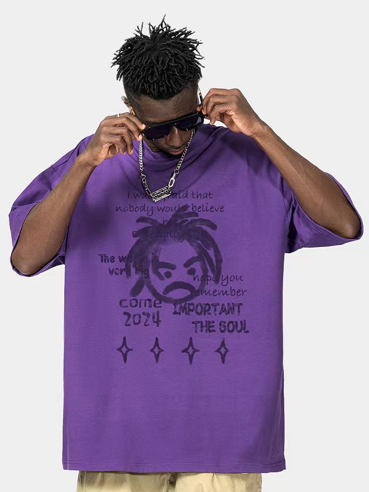 Spring and summer new loose oversize short-sleeved T-shirt men's American hip-hop style round neck trendy brand ins versatile bottoming shirt_viptrois.com