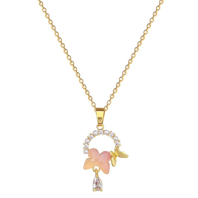 Perlen Schmetterling Diamant Halskette Elegante Kette Für Damen_voghion.com