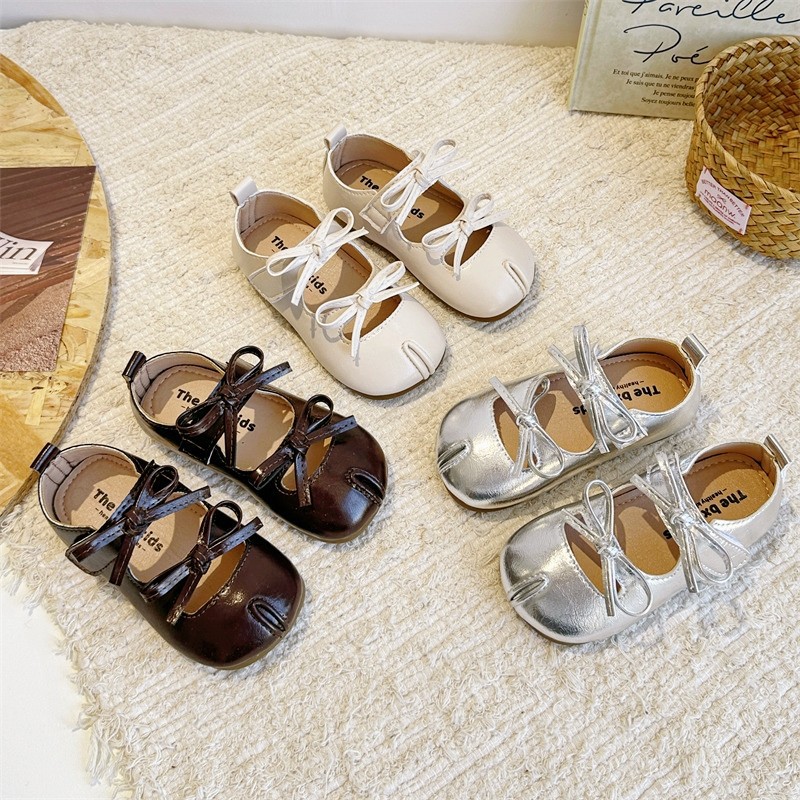 Girls' Soft-Soled Fashion Bow Scoop Shoes 2025 Autum New Little Girl Korean Style Princess Flats Performance Leather Shoes