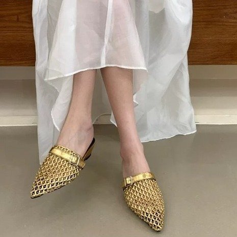 Zapatillas de tela coreana para mujeres 2026 verano nuevo tacones de malla puntuales diarios casuales zapatillas frías image 4