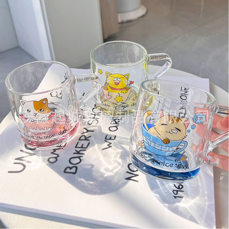 Milk Cup Handle Tea Cup Drinking Cat Children's Glass Microwave Cute Cup Household High Temperature Resistant Water Cup Milk Cup Handle Tea Cup Drinking Cat Children's Glass Microwave Cute Cup Household High Temperature Resistant Water Cup