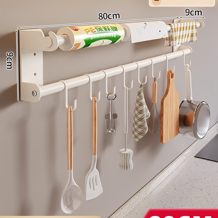 Marco de gancho de cocina blanco, poste de gancho sin perforación, soporte de cuchara de espátula de pared de cocina, estante de almacenamiento de gancho de fila