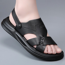 头层牛皮凉鞋男夏季防滑软底爸爸拖鞋男款i外穿中老年两用男凉拖