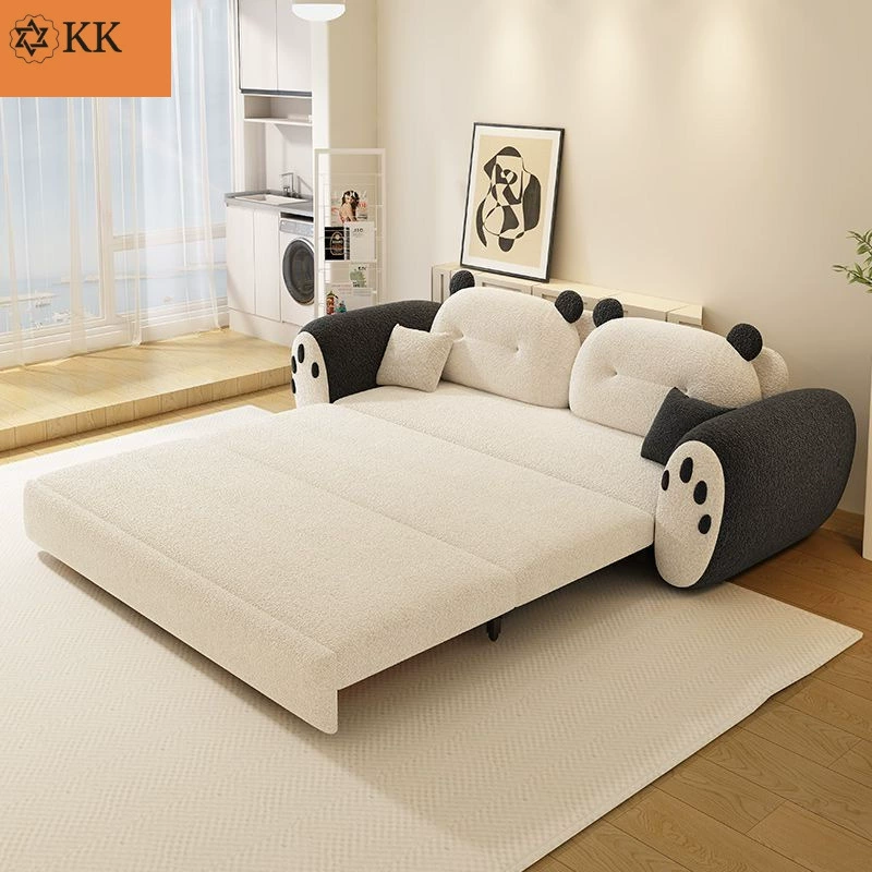 Диван-кровать многофункциональный из бархата ягненка, двуспальный, прямой ряд, новый диван двойного назначения, милый кремовый стиль, для маленькой квартиры, гостиная