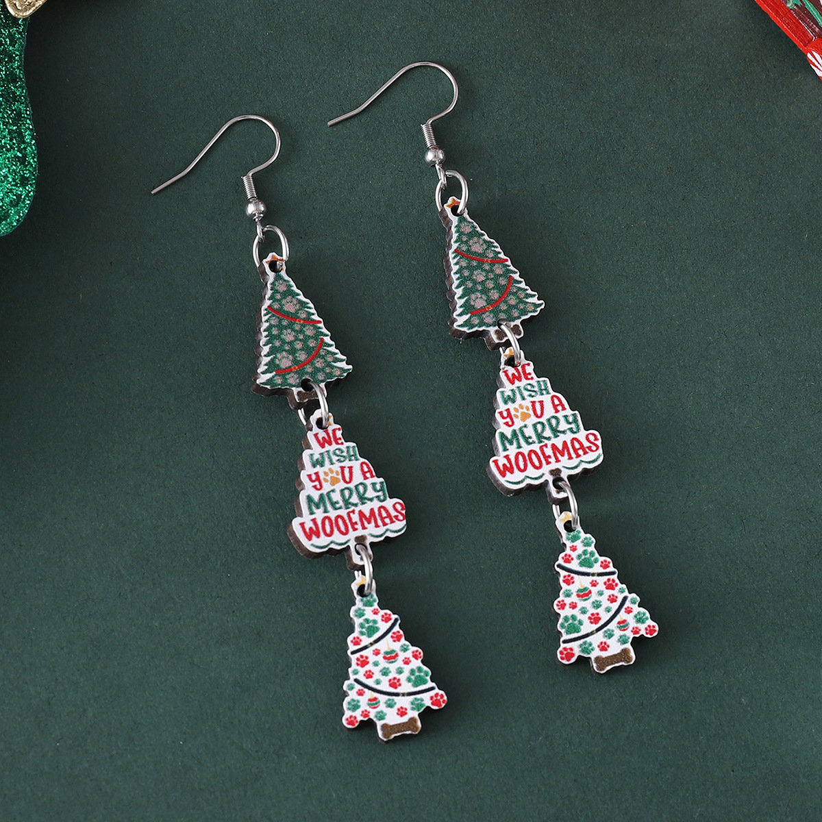 Bijoux de fête de Noël Boucles d'oreilles pendantes en forme de flocon de neige et d'arbre de Noël pour femmes_voghion.com