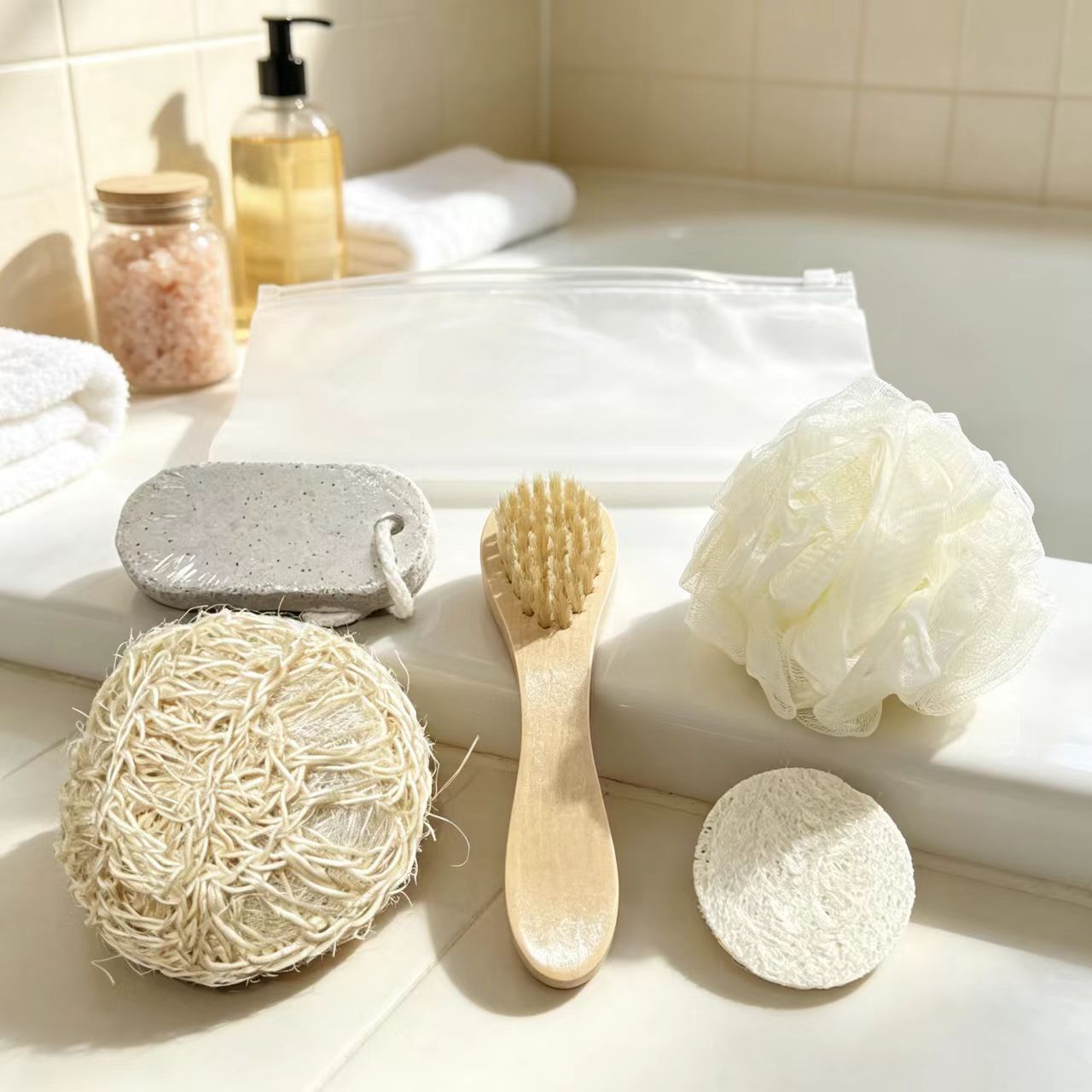 Set de Baño de Madera con Corazón de Madera de Masaje para Baño y Regalo