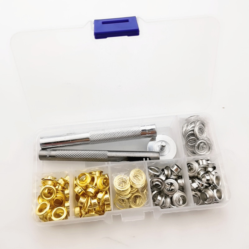 100 sets 6mm agujeros de aire + 3 herramientas en caja 2-color aire ojos hebilla de la tienda de tela impermeable hebilla de cuero hebilla del bolso