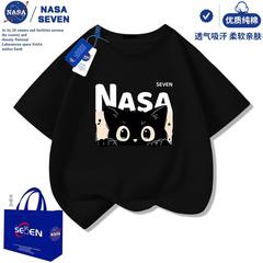 NASA 子供用ピュアコットン Tシャツ おしゃれ 2025 夏新作 かわいい猫 半袖 ベビーカジュアルトップス 男女兼用