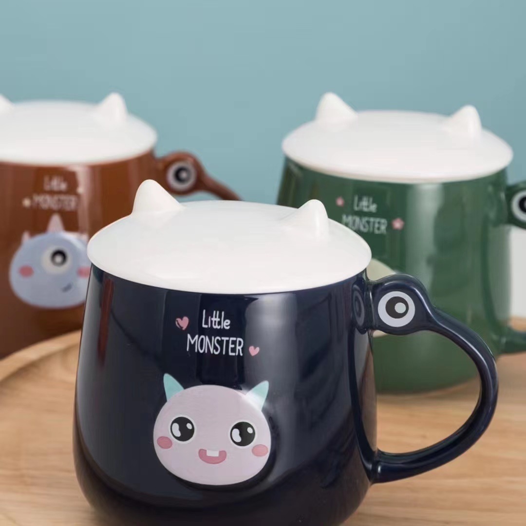 Creativo de dibujos animados monstruo lindo regalo de cerámica taza de café taza de consumición personalizada Oficina taza de color caramelo