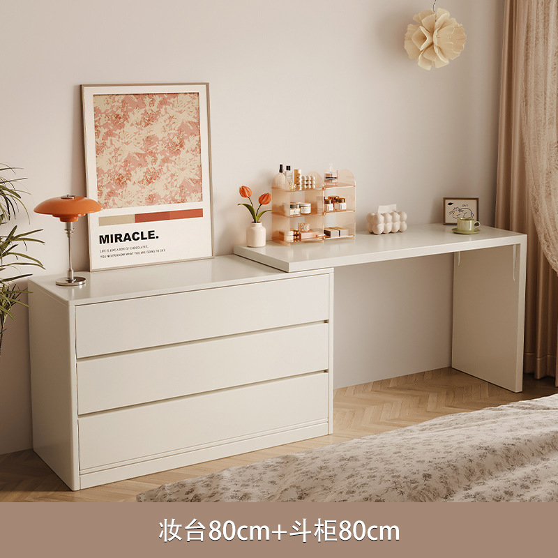 [원목 생태보드] 0.8m 테이블 + 0.8m 캐비닛 크림화이트