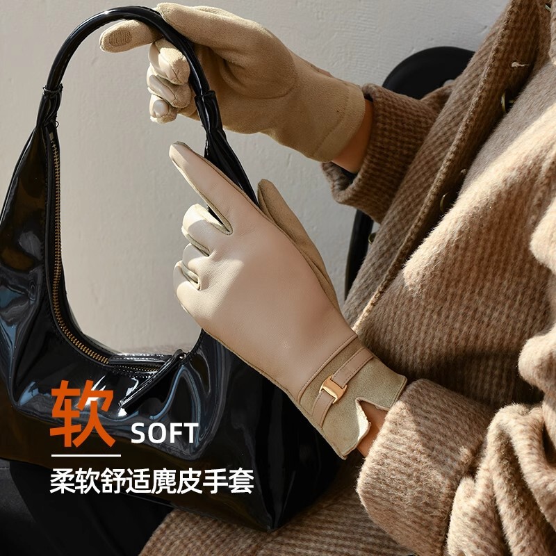 2025新款皮手套女冬季保暖加绒加厚触屏冬天开车分指手套跨境|undefined
