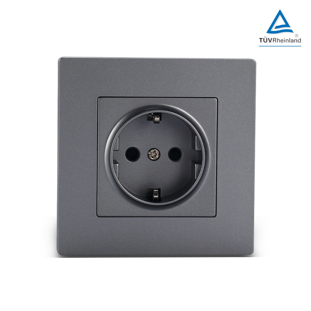灰色德国插座CE欧标86型欧规插座德插16A wall socket 开关单双控