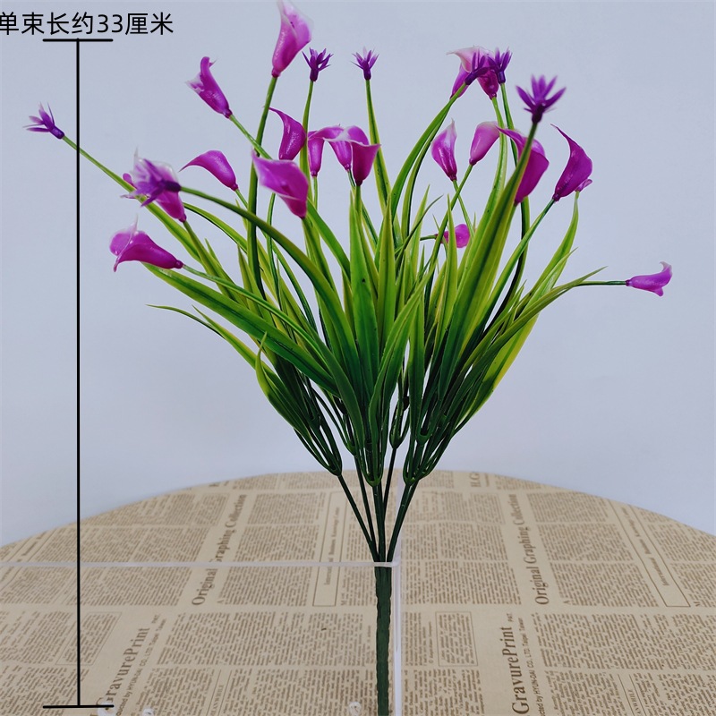 Flores de plástico falsas de una sola flor yucari hierba de agua decoración cercas de flores llenas de estrellas pequeñas flores de flores de simulación de flores verdes rosas
