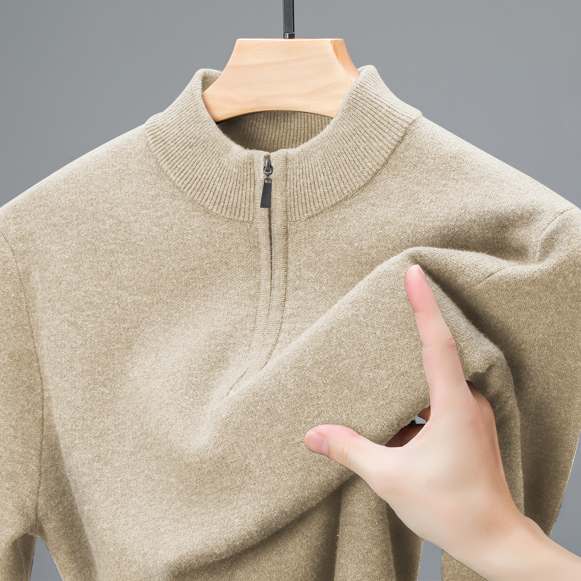 Cross-Border Export Autumn and Winter New Knitwear Half Turtleneck Knitwear Men's Pure Color Half Zipper Versatile Bottoming Shirt Top