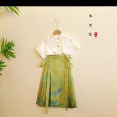 Girls suit summer horse face skirt Hanfu retro Chinese style Ming Dynasty girl ethnic style children's national fashion two-piece set