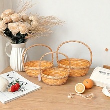 北欧田园藤编手提野餐篮可折叠水果篮子鸡蛋送礼礼物郊游野餐篮子