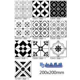 黑白花砖200x200南洋法式中古哑光全瓷花砖厨房民宿卫生间阳台砖