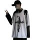 Retro High Street Diablo Hip-Hop Harajuku Thorn Cross Printed Loose Fake Two-Piece Stitching Long-Sleeved T-Shirt for Men