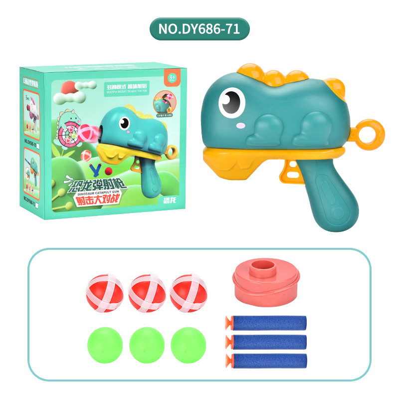 Interacción padre-hijo dibujos animados modelo de bolas de dinosaurio juguetes para niños bolas pegajosas pistola de catapulta puesta en barracas juguetes transfronterizos