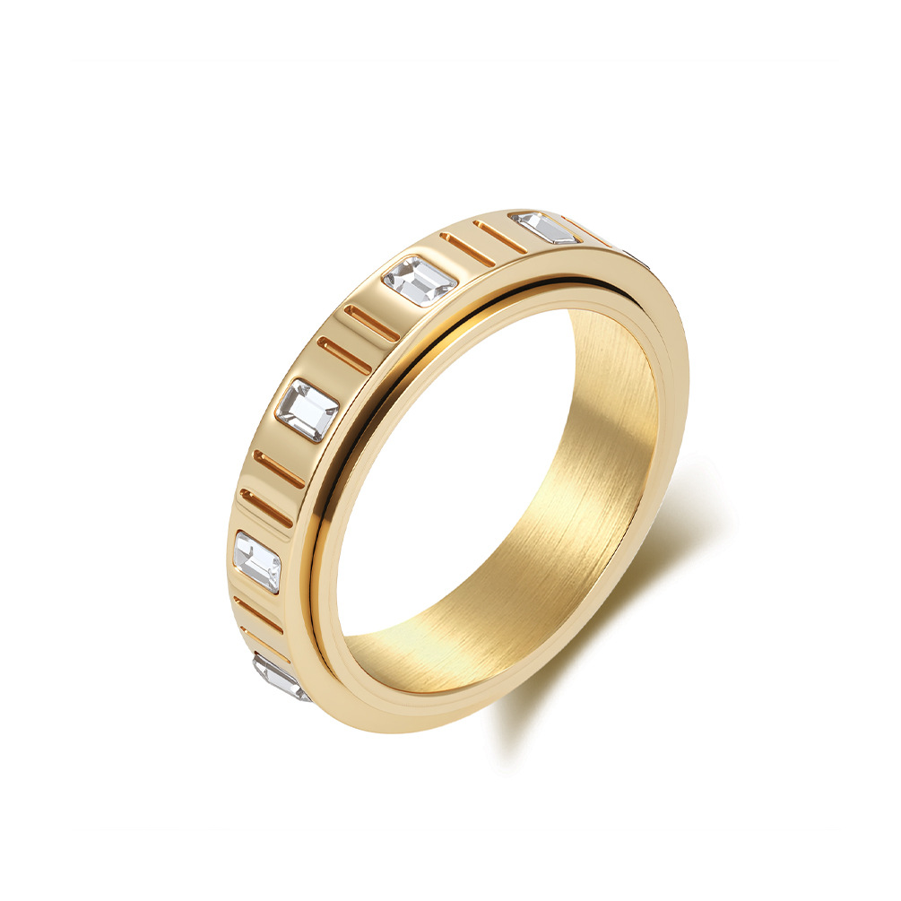 Women's Unique Pinky Ring Emerald Zircon Titanium Steel Rotating High End Sophisticated Jewelry_voghion.com