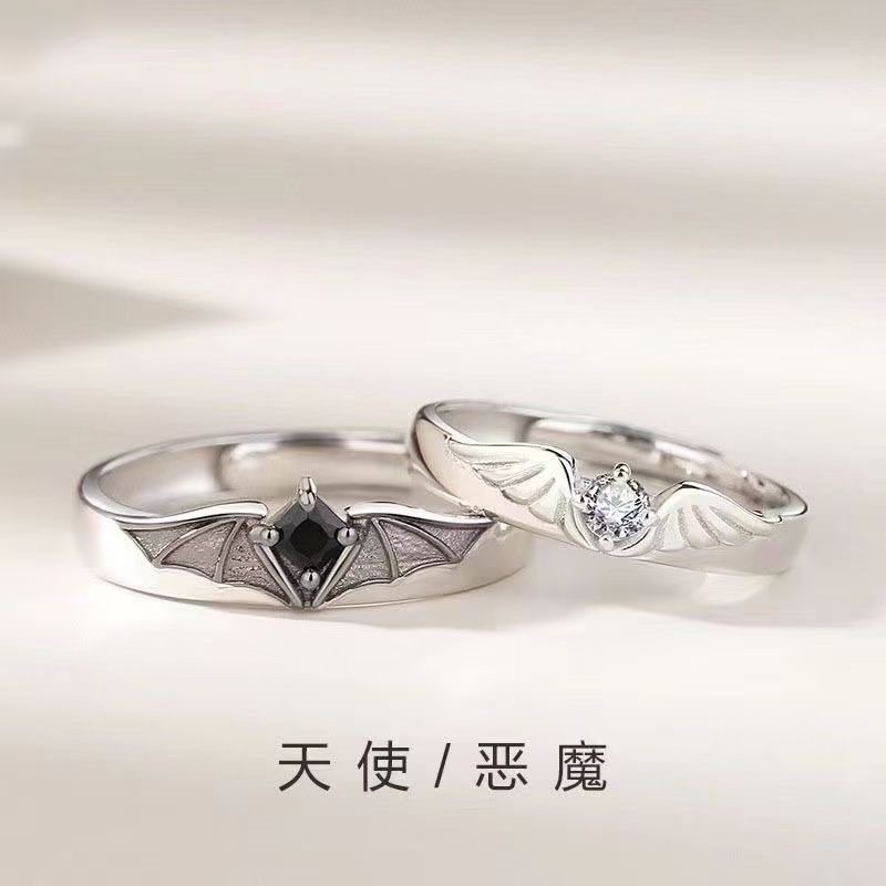 天使与恶魔情侣戒指一对轻奢小众情侣款滴胶情侣对戒开口调节指环