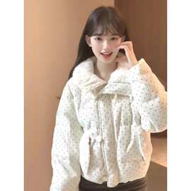 韩系甜美风波点羽绒棉服女时尚宽松保暖外套秋冬保暖学生面包服