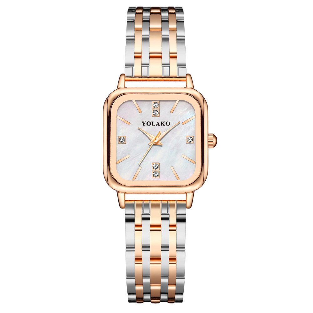 Hot Selling Women's Square Diamond Shell Face Quartz Watch Rose Gold Steel Band Women's All-match Quality Watch_voghion.com