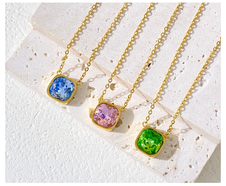 9g Weight Artificial Crystal Pendant Material Pendant Necklace Classification Titanium Steel Chain Material cable chain Chain Type 1 Piece Quantity Holiday, Daily Occasion Artificial Crystal, Titanium Steel Material Geometric Pattern All Seasons Season Unisex Gender Lady Style Lady Geometric Artificial Crystal Titanium Steel Cable Chain Pendant Necklaces Wholesale 22