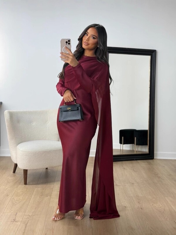 Autumn and Winter Cross-Border Women's Clothing Amazon Independent Site Ebay Hip-Hugging Satin Chiffon Evening Dress Autumn and Winter Cross-Border Women's Clothing Amazon Independent Site Ebay Hip-Hugging Satin Chiffon Evening Dress