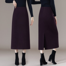 毛呢半身裙女2025秋冬新款高腰显瘦小个子气质长款a字包臀一步裙