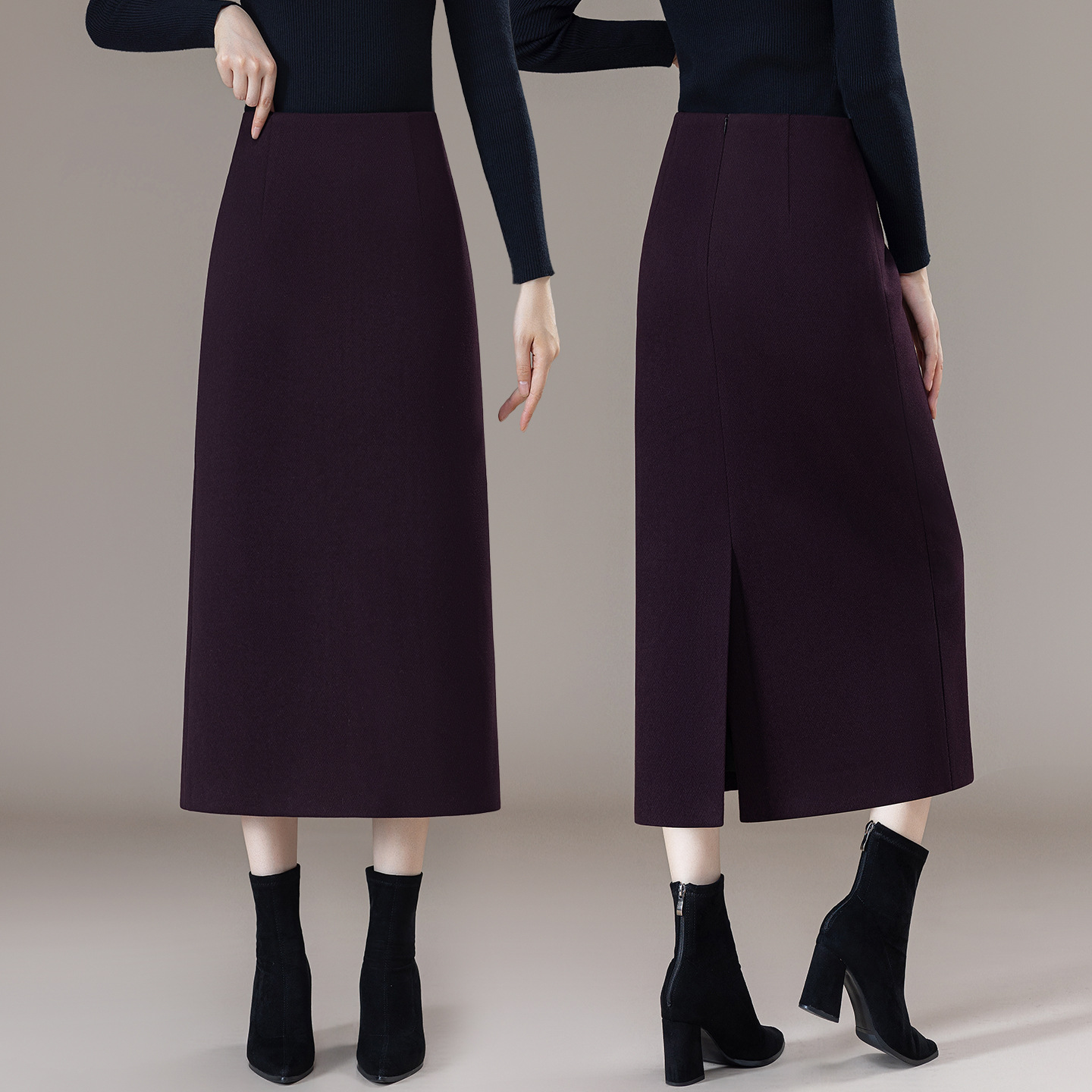 毛呢半身裙女2025秋冬新款高腰显瘦小个子气质长款a字包臀一步裙