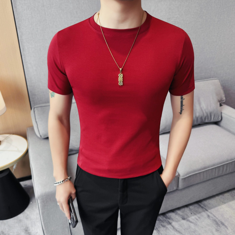 Manufacturer's Direct Delivery of Men's Summer Basic Solid Color Cotton Short-Sleeve T-Shirts, Slim Fit, Stretchy, Suitable for Fitness and Commuting