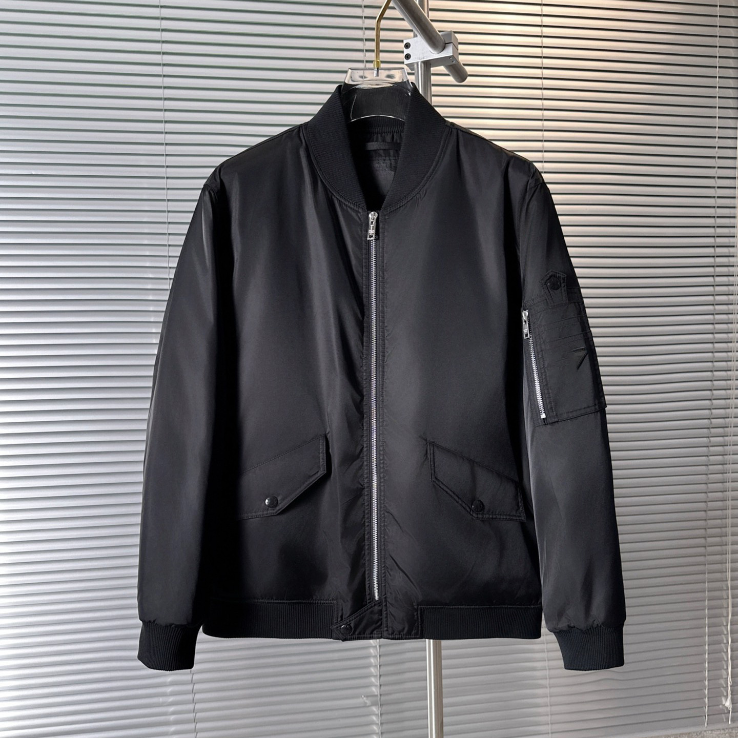 Correct Version in Stock P Brand 25 Triangle Logo Zipper Flight Jacket Stand Collar Unisex Jacket Coat