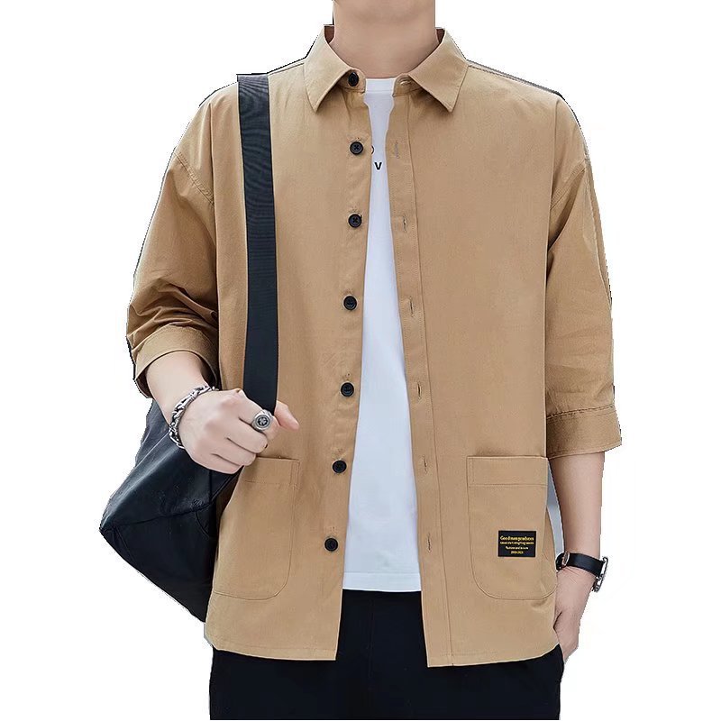 Summer Seven-point Sleeve Shirt Men's High-end Workwear Handsome Casual Seven-point Shirt Loose Short-sleeved Hong Kong-style Thin Jacket