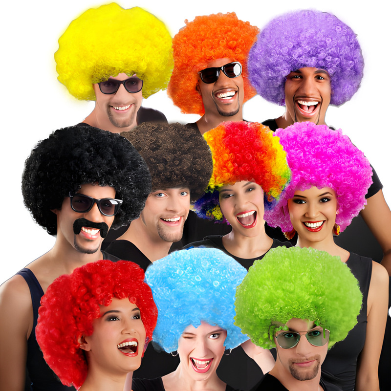 Colorful Fan-Shaped Small Curly Afro Wig, Holiday Prank Props, Funny Clown Costume, Bubble Curls Performance