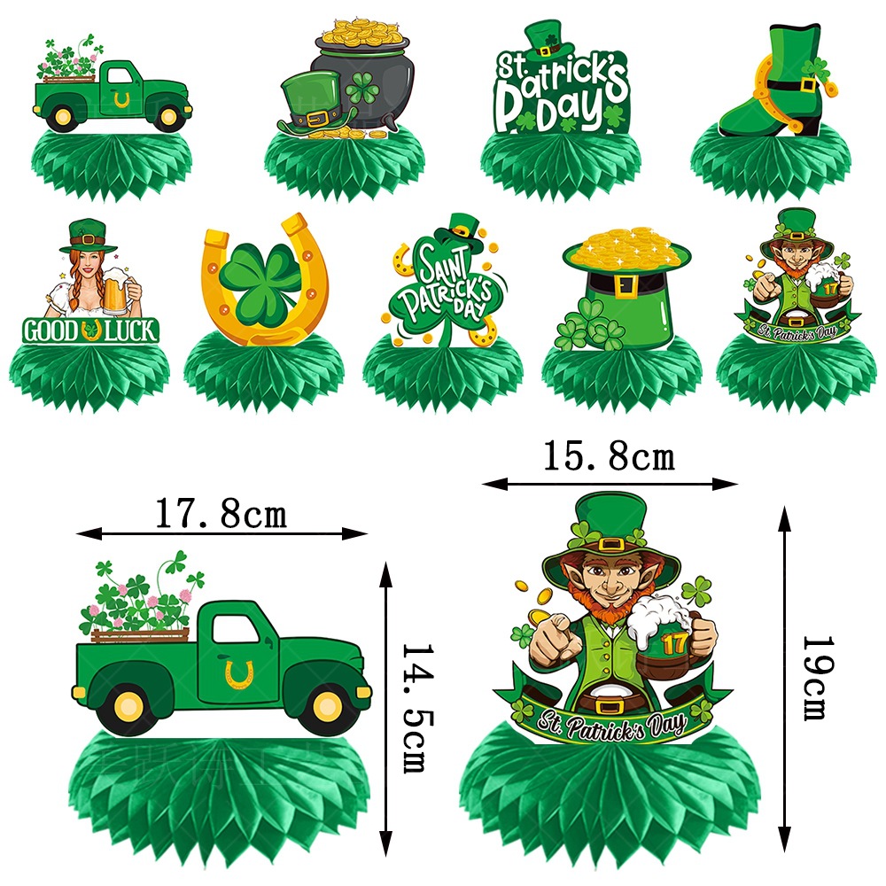 Nuevo día de San Patricio decoración de escritorio fiesta irlandesa trébol oro moneda panal Decoración